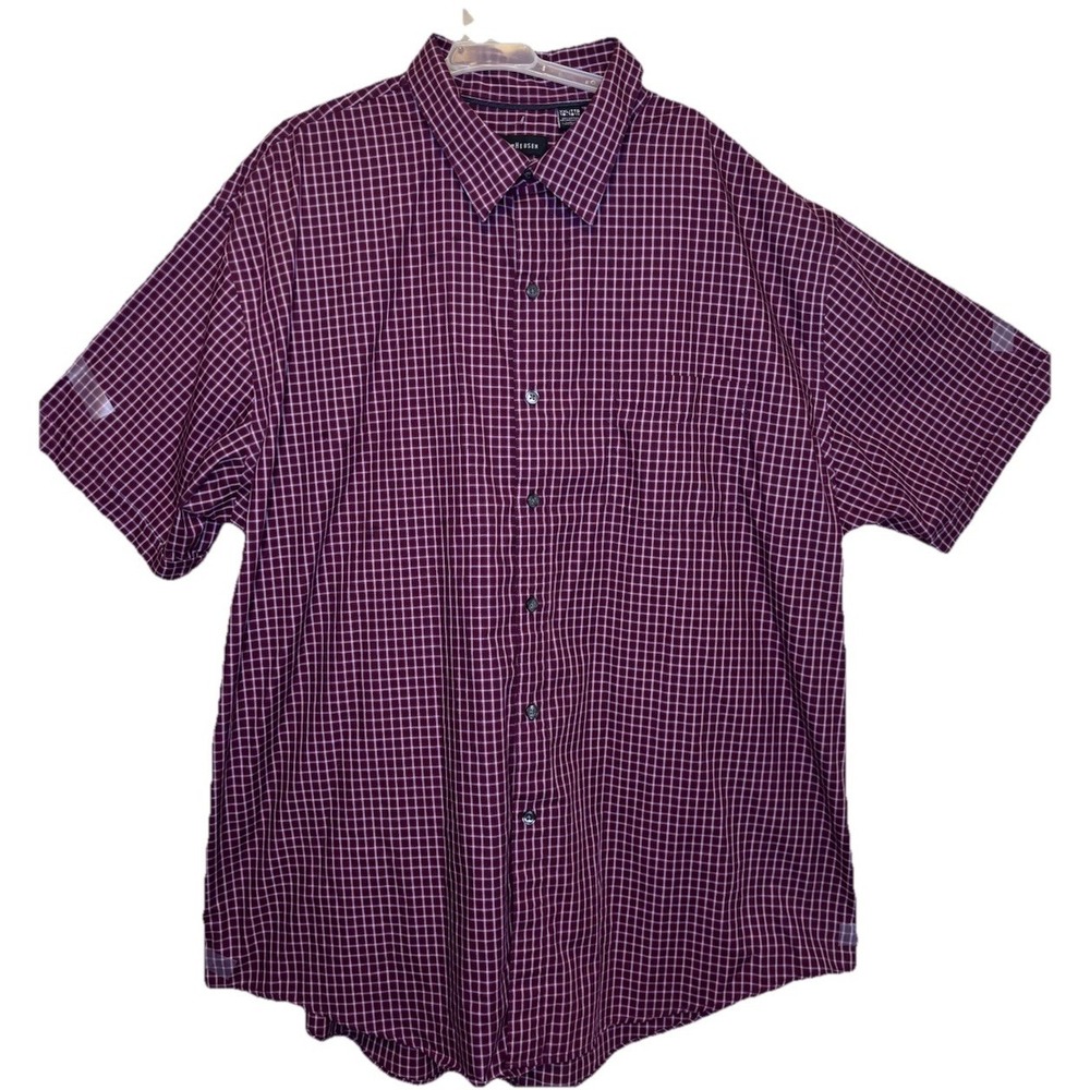 Van Heusen Short sleeve button down shirt Mens 2XL Classic Fit Red White checked